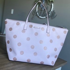 Large Kate Spade pink glitter polkadot tote/purse